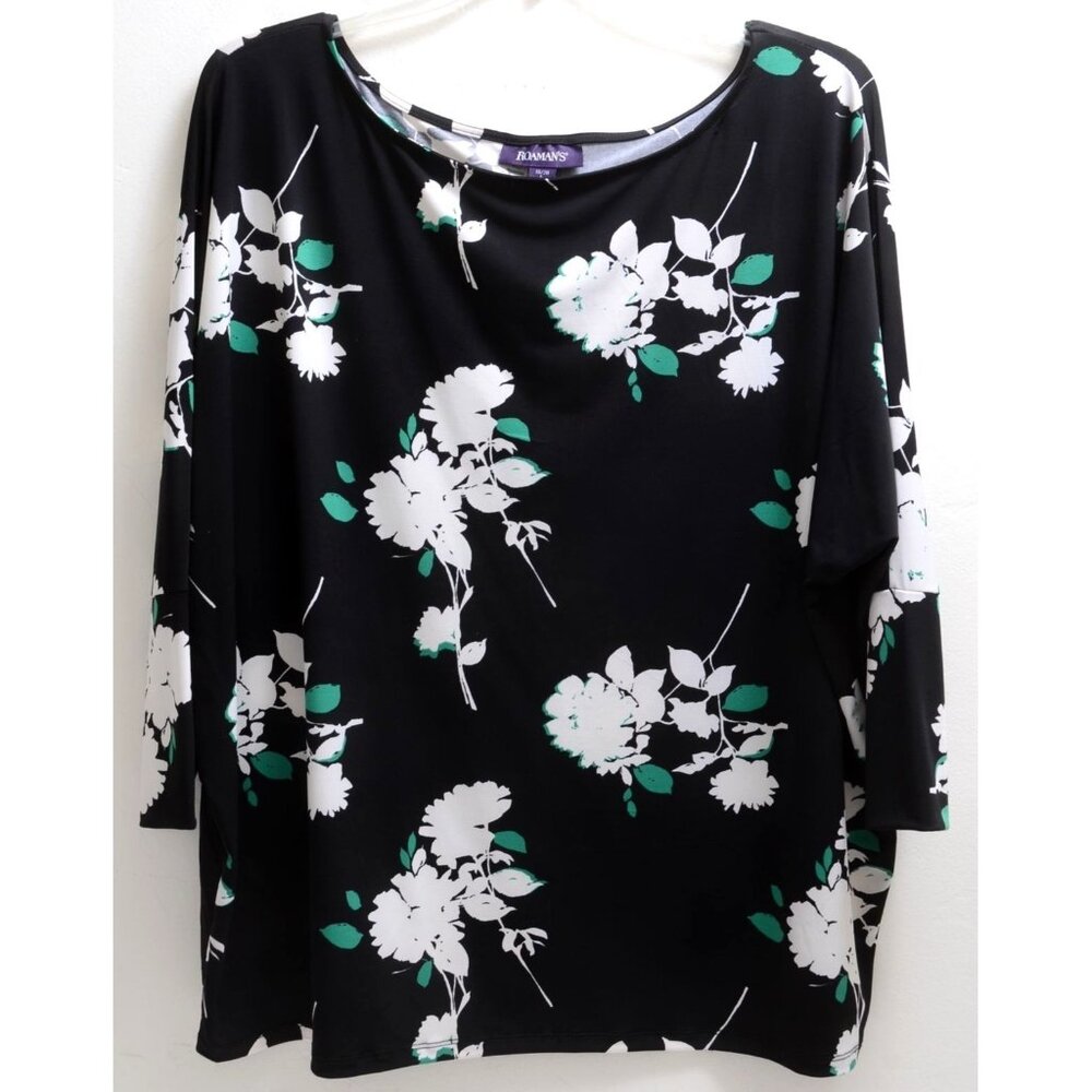 Roaman's Women's PLUS 18/20 Floral Stretchy Scoop Neck‎ Top Tunic